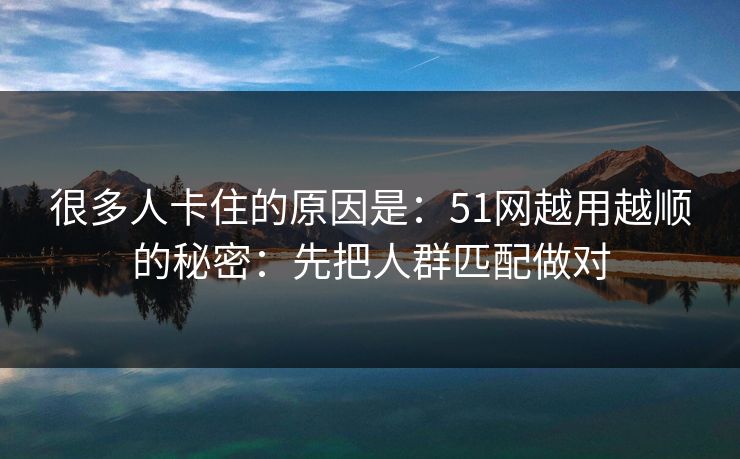 很多人卡住的原因是:51网越用越顺的秘密:先把人群匹配做对 很多人卡住的原因是:51网越用越顺的秘密:先把人群匹配做对